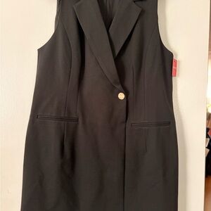 Spanx Sleeveless Black Blazer Dress with Gold Button Perfect Ponte